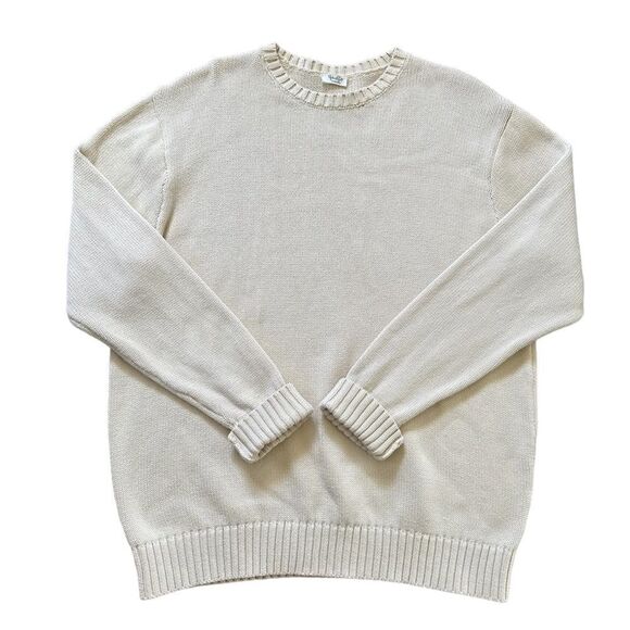 PacSun John Galt Cream Minimalist Neutral Oversized Thick Knit Crew Sweater - Picture 3 of 9